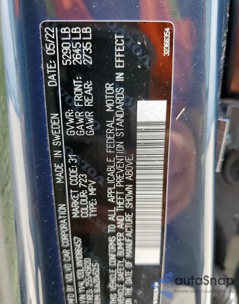 2022 Volvo Xc60 B5 Inscription из США, поврежденный, VIN YV4L12DLXN1086457